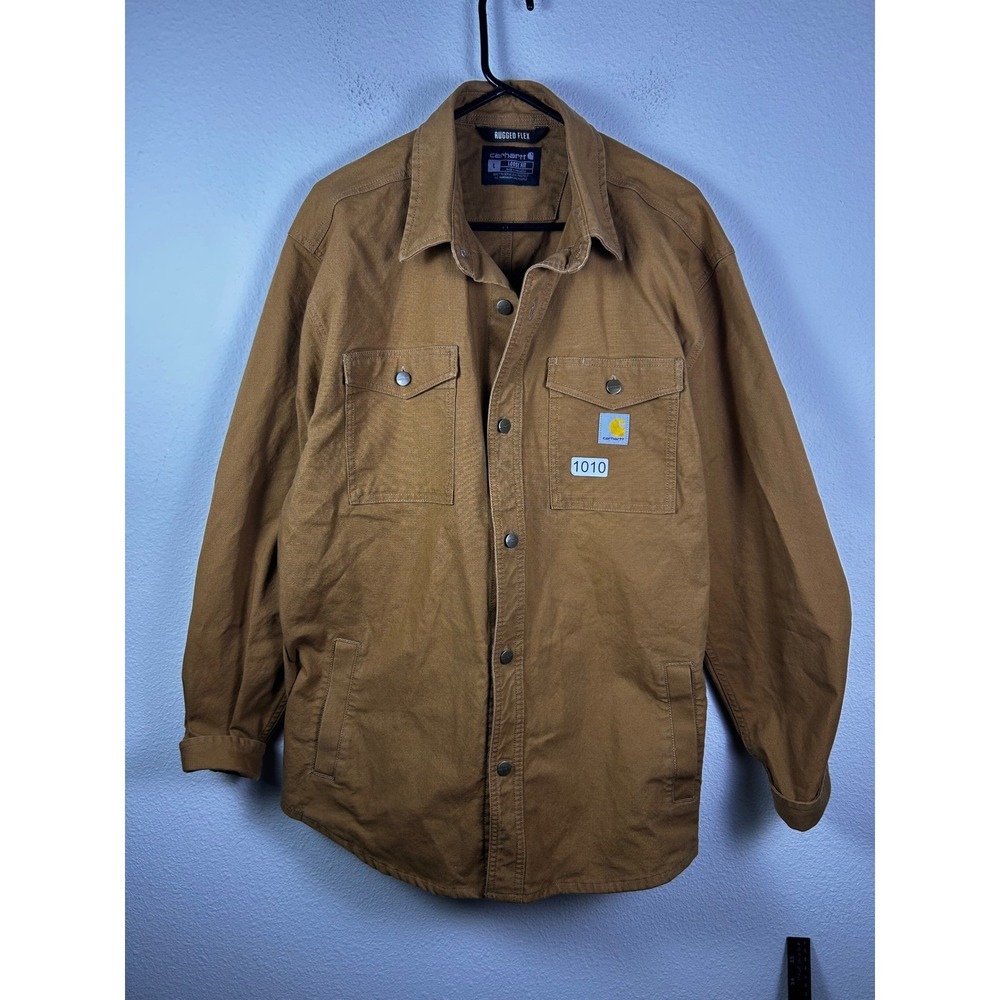 Carhartt Rugged Flex Canvas Shirt Jacket Mens Large Loose Fit Brown Work Shirt